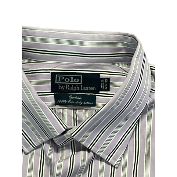 Polo Ralph Lauren Shirt Mens 17.5 35 Lavendar Stripe 2Ply Cotton French Cuff - Picture 7 of 8